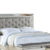 Reva Queen Bed, Storage Footboard, Silver Faux Leather Tufted Upholstery