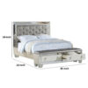 Reva Queen Bed, Storage Footboard, Silver Faux Leather Tufted Upholstery