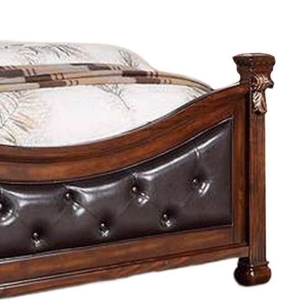 Jax Traditional Queen Size Bed, Tufted Upholstered Headboard, Cherry Brown