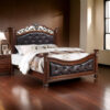 Jax Traditional Queen Size Bed, Tufted Upholstered Headboard, Cherry Brown