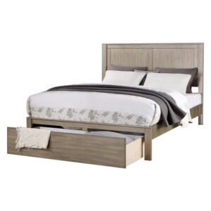 Kali Platform California King Bed, Panel Design, Storage Drawer, Light Tan