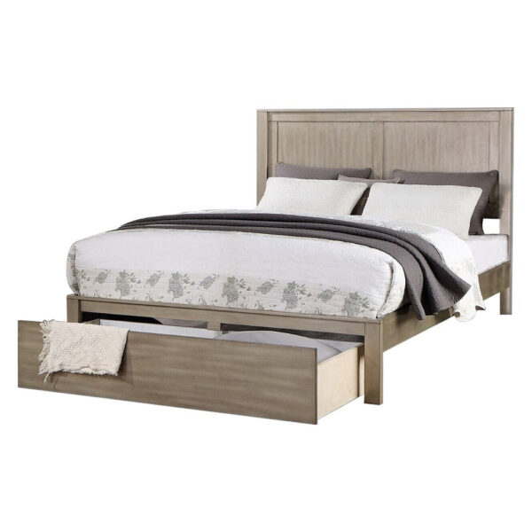 Kali Platform California King Bed, Panel Design, Storage Drawer, Light Tan