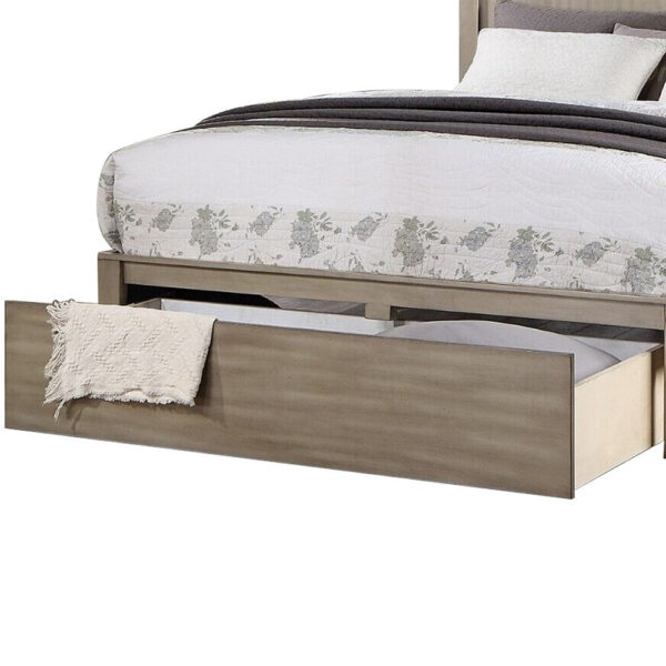 Kali Platform California King Bed, Panel Design, Storage Drawer, Light Tan