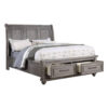 Demi Queen Size Bed, Sleigh Headboard, 2 Storage Drawers, Oak Gray Wood