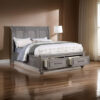 Demi Queen Size Bed, Sleigh Headboard, 2 Storage Drawers, Oak Gray Wood