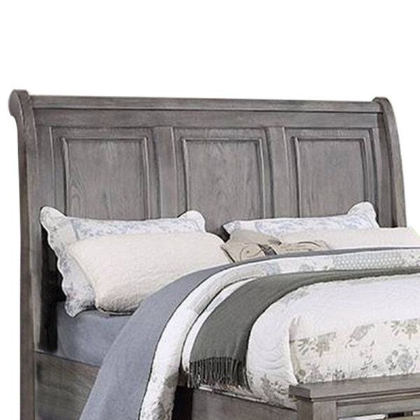 Demi California King Bed, Sleigh Headboard, Storage Drawers, Oak Gray Wood