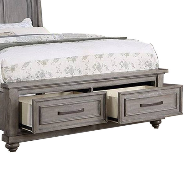 Demi California King Bed, Sleigh Headboard, Storage Drawers, Oak Gray Wood