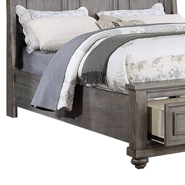 Demi California King Bed, Sleigh Headboard, Storage Drawers, Oak Gray Wood
