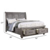 Demi California King Bed, Sleigh Headboard, Storage Drawers, Oak Gray Wood