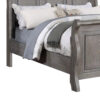 Demi Queen Size Bed, Sleigh Headboard, Tri Panel Molding, Oak Gray Wood