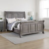 Demi Queen Size Bed, Sleigh Headboard, Tri Panel Molding, Oak Gray Wood