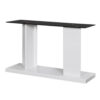 Liam 47 Inch Sofa Console Table, White Wood, Pedestal Base, Black Glass Top