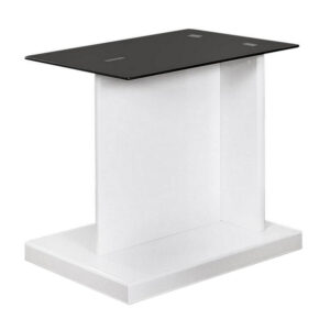 Liam 22 Inch Square Side End Table, White Wood, Pedestal Base, Glass Top