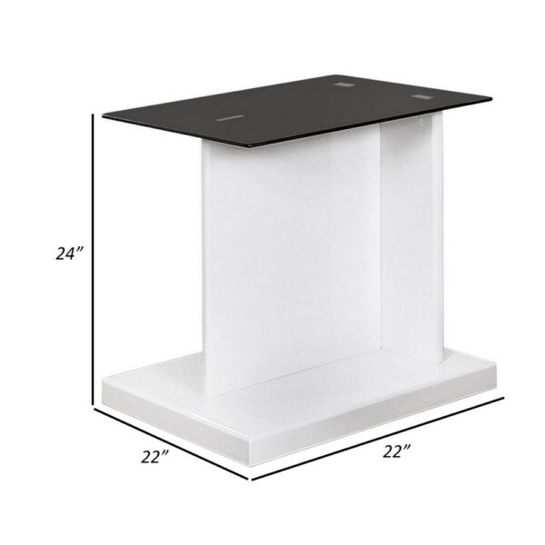13022026698f105637a5a.jpeg Liam 22 Inch Square Side End Table, White Wood, Pedestal Base, Glass Top