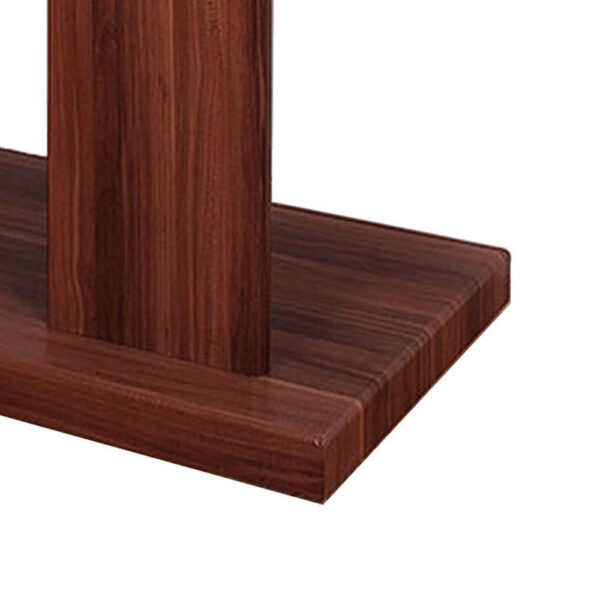 Liam 47 Inch Sofa Console Table, Brown Wood, Pedestal Base, Black Glass Top