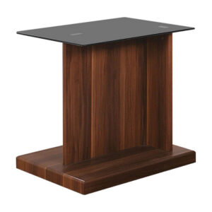 Liam 22 Inch Square Side End Table, Brown Wood, Pedestal Base, Glass Top