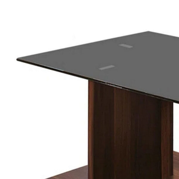 13022026698f10864f594.jpeg Liam 47 Inch Rectangular Coffee Table, Brown Wood, Pedestal Base, Glass Top