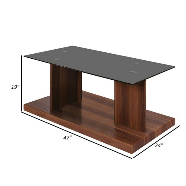 13022026698f108e03d15.jpeg Liam 47 Inch Rectangular Coffee Table, Brown Wood, Pedestal Base, Glass Top