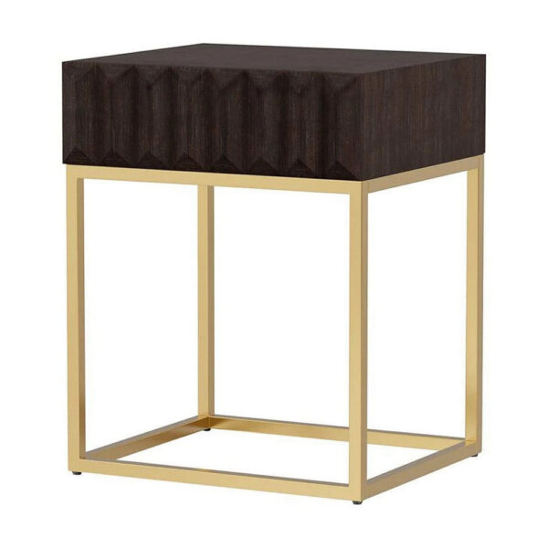 13022026698f109b4dfa4.jpeg Bran 24 Inch Modern Side End Table, Brown Wood, Gold Steel Base, 1 Drawer