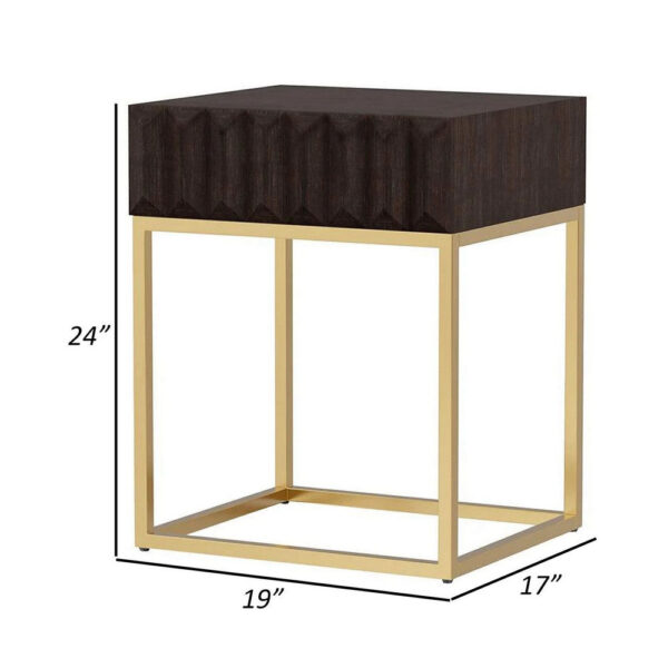 13022026698f10a747617.jpeg Bran 24 Inch Modern Side End Table, Brown Wood, Gold Steel Base, 1 Drawer