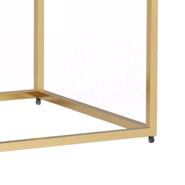 13022026698f10b5aadb3.jpeg Bran 23 Inch Square Side End Table, Brown Wood, Gold Steel Base, 1 Drawer