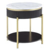 13022026698f10d3a9dca.jpeg Ville 23 Inch Round Side End Table, White Faux Marble Top Brown Reeded Edge
