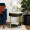 13022026698f10e2c6dc3.jpeg Ville 23 Inch Round Side End Table, White Faux Marble Top Brown Reeded Edge