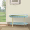 Ville 48 Inch Sofa Console Table, White Faux Marble Top, Teal Reeded Edge