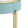 Ville 23 Inch Round Side End Table, White Faux Marble Top, Teal Reeded Edge