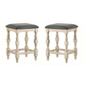 Swan 26 Inch Counter Height Stool, Set of 2, Gray Padded Seat, Turned Legs