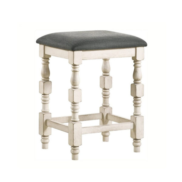 Swan 26 Inch Counter Height Stool, Set of 2, Gray Padded Seat, Turned Legs