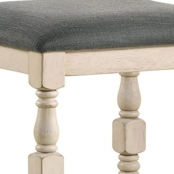 Swan 26 Inch Counter Height Stool, Set of 2, Gray Padded Seat, Turned Legs