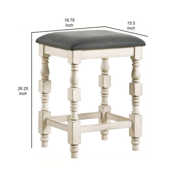 Swan 26 Inch Counter Height Stool, Set of 2, Gray Padded Seat, Turned Legs