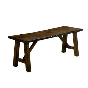 Naef 54 Inch Wood Dining Bench, Walnut Brown, Live Edges, Angled Legs