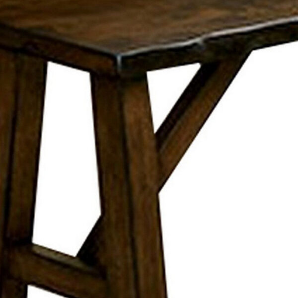 Naef 54 Inch Wood Dining Bench, Walnut Brown, Live Edges, Angled Legs