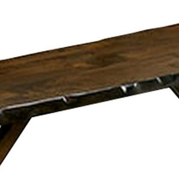 Naef 54 Inch Wood Dining Bench, Walnut Brown, Live Edges, Angled Legs