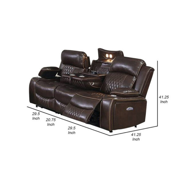 Seda 80 Inch Power Reclining Sofa, USB Port, Dark Brown Vegan Faux Leather