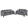 Hera 2 Piece Sofa and Loveseat Set, 4 Pillows, Classic Gray Faux Leather