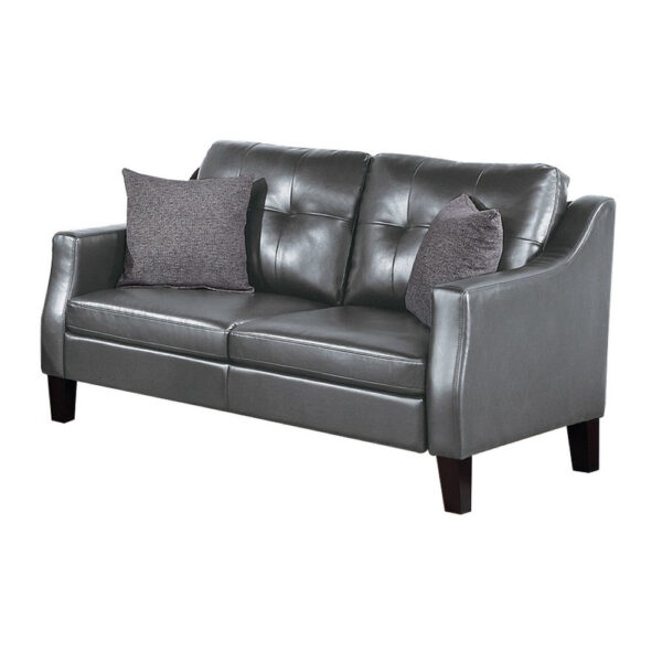 Hera 2 Piece Sofa and Loveseat Set, 4 Pillows, Classic Gray Faux Leather