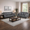 Hera 2 Piece Sofa and Loveseat Set, 4 Pillows, Classic Gray Faux Leather
