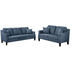 13022026698f11cab2435.jpeg Gaia 2 Piece Sofa and Loveseat Set, 4 Throw Pillows, Cushioned Navy Blue