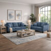 Gaia 2 Piece Sofa and Loveseat Set, 4 Throw Pillows, Cushioned Navy Blue