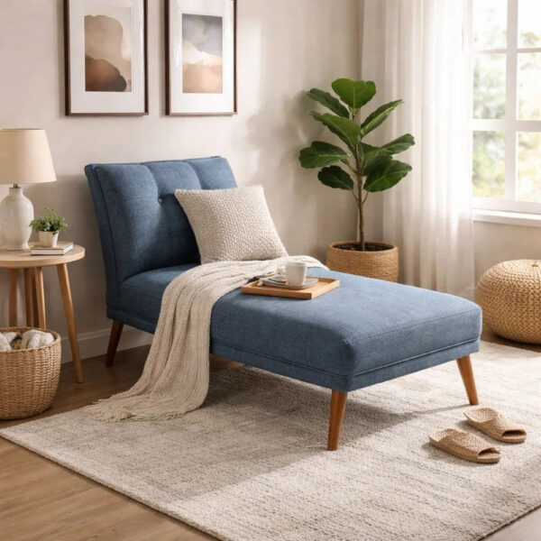 Dora 62 Inch Modern Adjustable Chaise Lounger with Channel Tufting, Blue