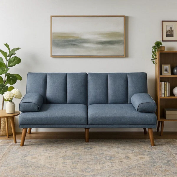 13022026698f12065b50a.jpeg Dora 71 Inch Adjustable Futon Sofa Bed with Vertical Channel Tufting, Blue