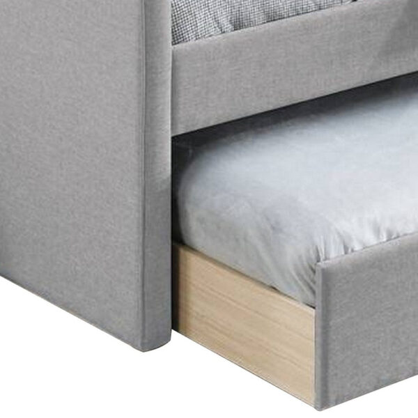 Diem Classic Wood Day Bed with Trundle, Button Tufted Back, Gray Burlap