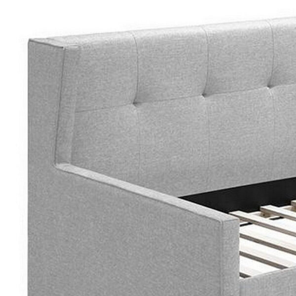 Diem Classic Wood Day Bed with Trundle, Button Tufted Back, Gray Burlap