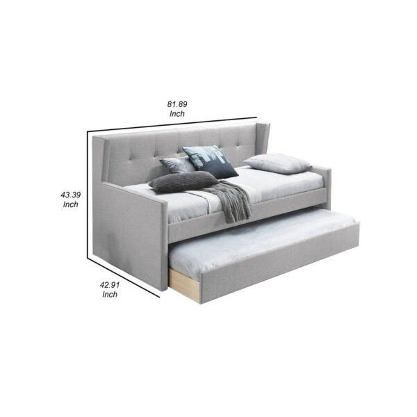 Diem Classic Wood Day Bed with Trundle, Button Tufted Back, Gray Burlap