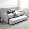 Diem Classic Wood Day Bed with Trundle, Button Tufted Back, Gray Burlap