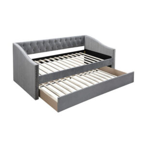 13022026698f121fc4259.jpeg Ann Modern Wood Day Bed with Trundle, Straight Tufted Back, Gray Burlap