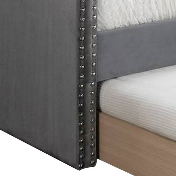 Ann Modern Wood Day Bed with Trundle, Straight Tufted Back, Gray Burlap